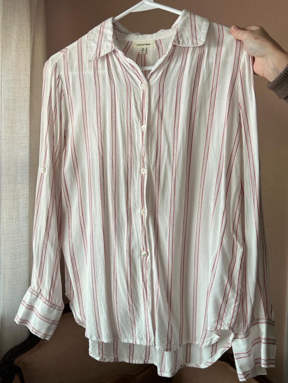 Max studio Striped Button-Down Shirt in White and Red